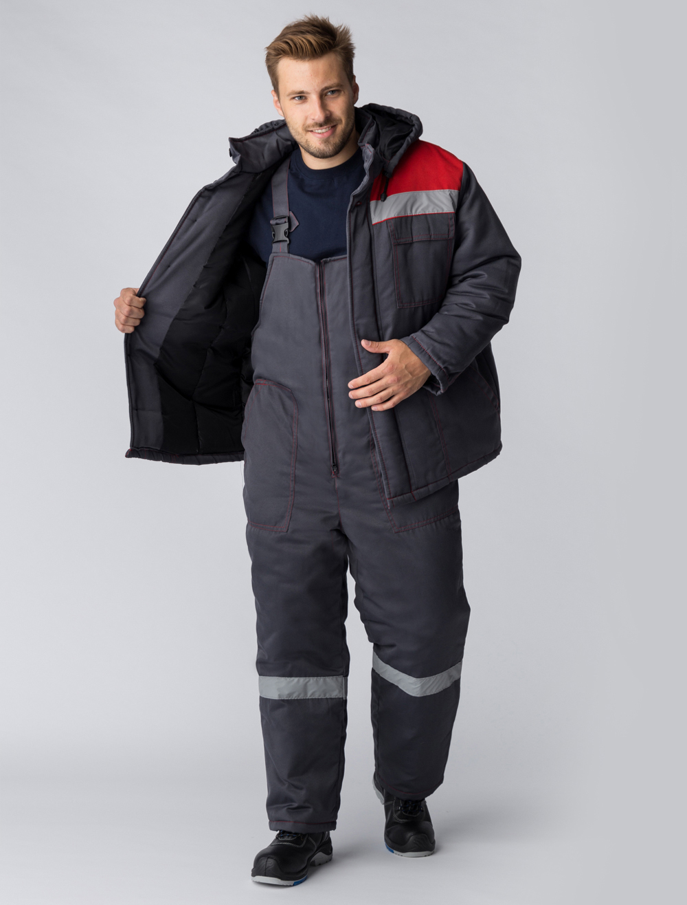 Костюм зимний Партнер NEW (Смесовая, 210) п/к, темно-серый/красный