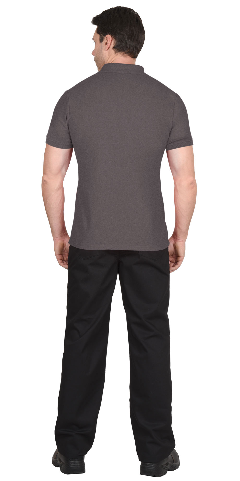 Рубашка-поло серая короткие рукава с манжетом, пл.180 г/м2